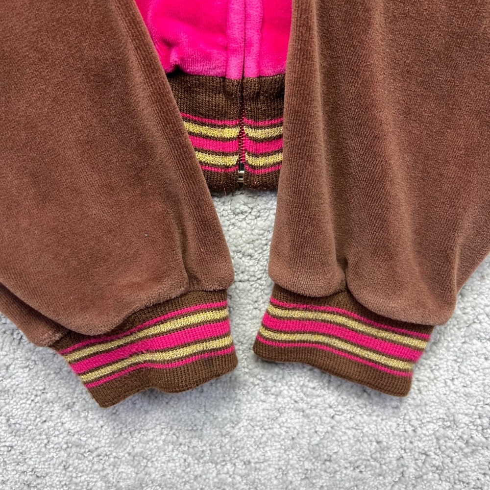 Y2k Skechers Hoodie Girls M Brown Pink Velour McBling Rhinestone Embroidered - Picture 8 of 15
